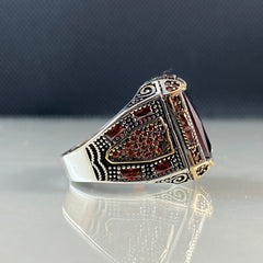 Red Ruby Stone 925 Sterling Silver Men Handmade Ring