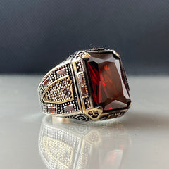 Red Ruby Stone 925 Sterling Silver Men Handmade Ring