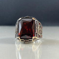 Red Ruby Stone 925 Sterling Silver Men Handmade Ring