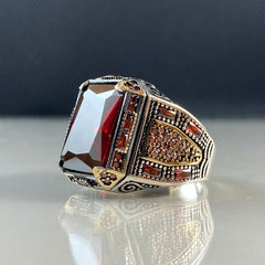 Red Ruby Stone 925 Sterling Silver Men Handmade Ring