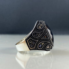 Black Onyx Gemstone 925 Solid Silver Men Ring