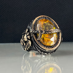 Yellow Citrine Stone 925 Solid Silver Men Handmade Ring