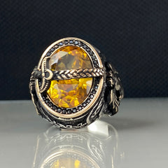 Yellow Citrine Stone 925 Solid Silver Men Handmade Ring