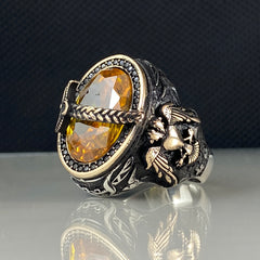 Yellow Citrine Stone 925 Solid Silver Men Handmade Ring