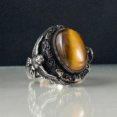 Tiger Eye Stone 925 Sterling Silver Men Handmade Ring