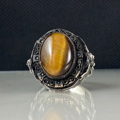 Tiger Eye Stone 925 Sterling Silver Men Handmade Ring