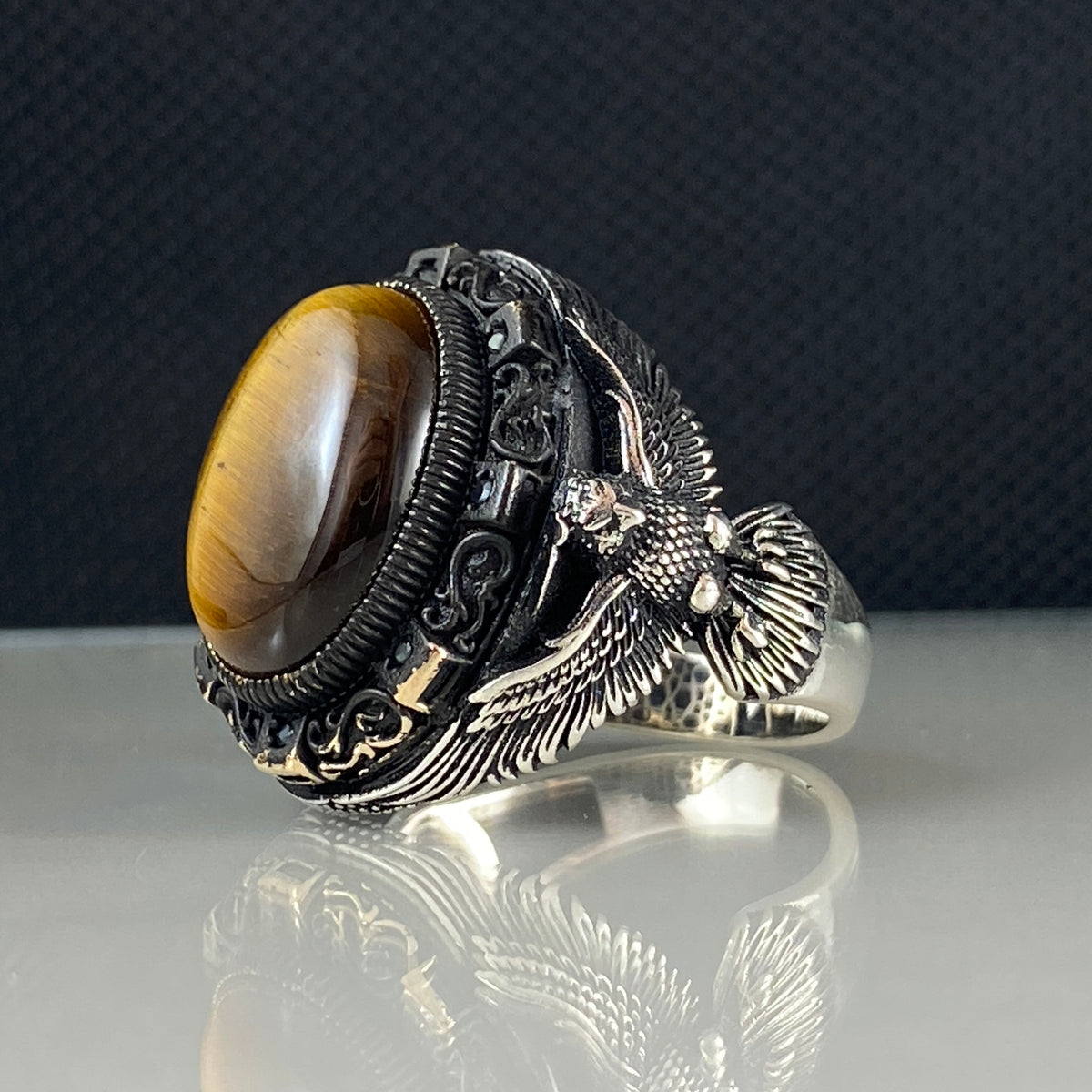 Tiger Eye Stone 925 Sterling Silver Men Handmade Ring