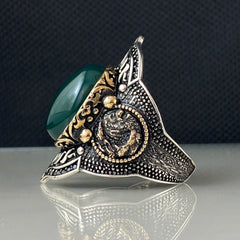 Green Agate Stone 925 Solid Silver Men Archer Thumb Ring