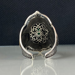 Green Agate Stone 925 Solid Silver Men Archer Thumb Ring