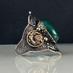 Green Agate Stone 925 Solid Silver Men Archer Thumb Ring