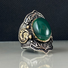 Green Agate Stone 925 Solid Silver Men Archer Thumb Ring