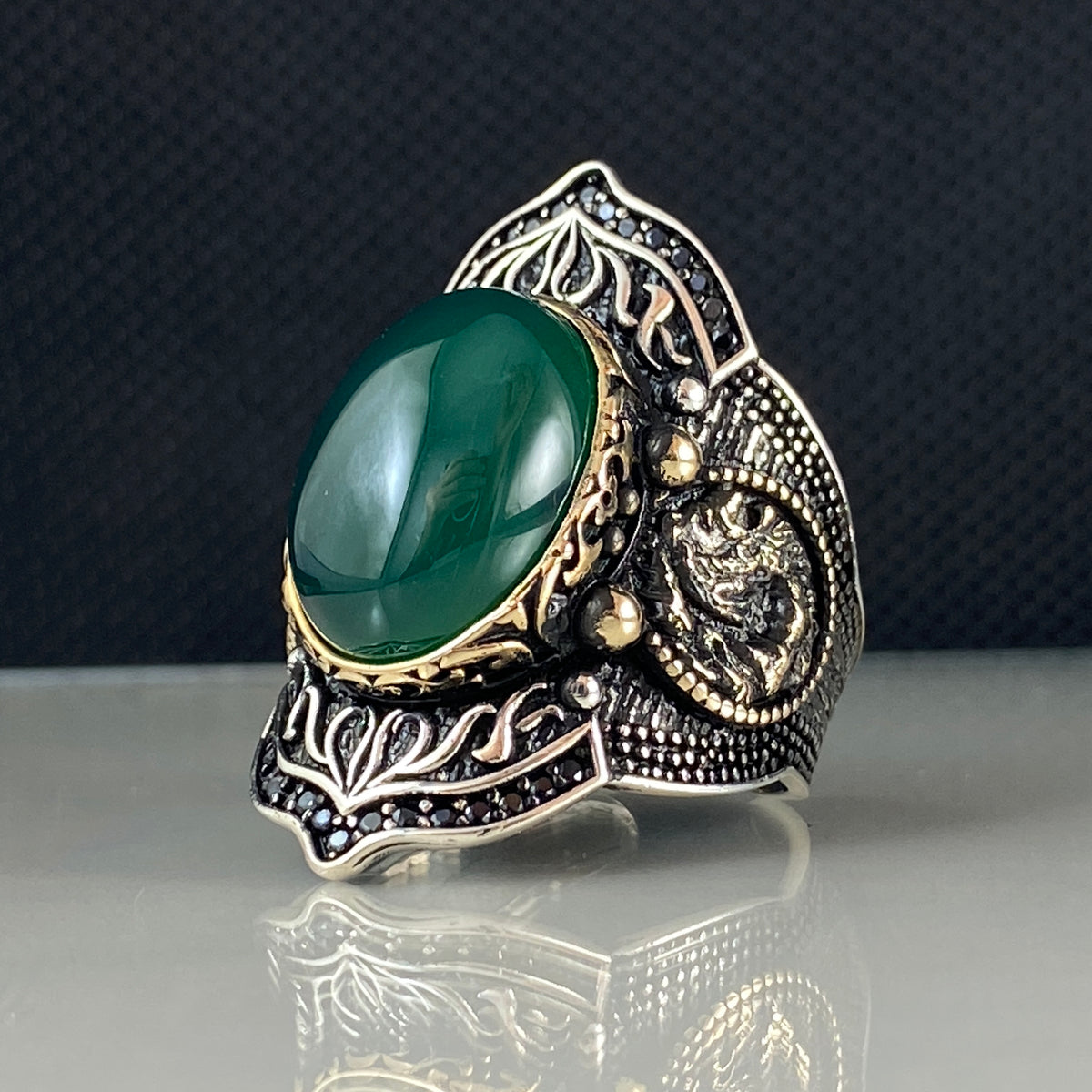 Green Agate Stone 925 Solid Silver Men Archer Thumb Ring