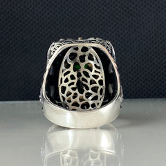 Emerald Stone 925 Solid Silver Men Handmade Ring