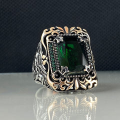 Anillo de plata maciza de piedra esmeralda 925, anillo de piedra preciosa esmeralda verde 