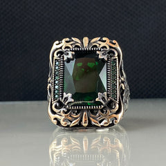 Emerald Stone 925 Solid Silver Men Handmade Ring