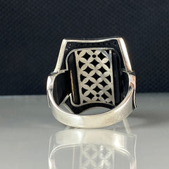 Large Onyx Black Stone 925 Sterling Silver Men Handmade Ring