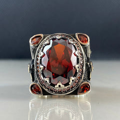 Large Gemstone Ruby 925 Sterling Silver Men Ring