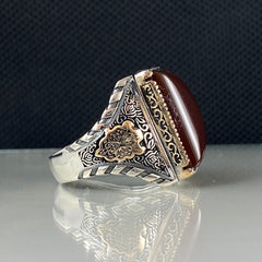 Red Agate Stone 925 Sterling Silver Men Handmade Ring