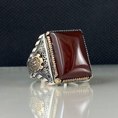 Red Agate Stone 925 Sterling Silver Men Handmade Ring