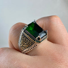 Anillo de plata maciza de piedra esmeralda 925, anillo de piedra preciosa esmeralda verde 