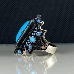 Blue Turquoise Stone 925 Sterling Silver Men Handmade Ring