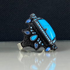 Blue Turquoise Stone 925 Sterling Silver Men Handmade Ring