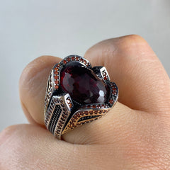 Men Handmade Ruby Stone 925 Solid Silver Ring