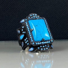 Blue Turquoise Stone 925 Sterling Silver Men Handmade Ring