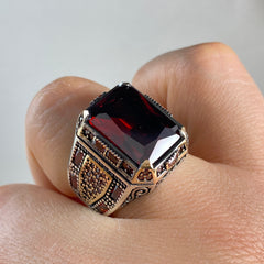 Red Ruby Stone 925 Sterling Silver Men Handmade Ring