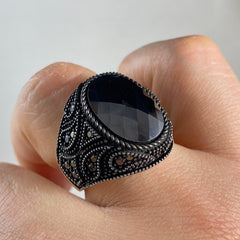 Black Onyx Gemstone 925 Solid Silver Men Ring