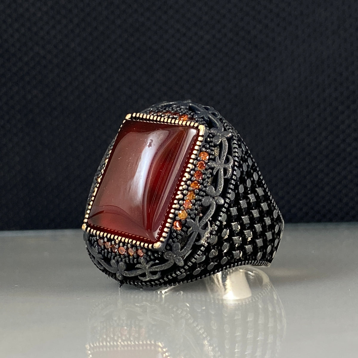 Red Agate Stone 925 Sterling Silver Men Handmade Ring