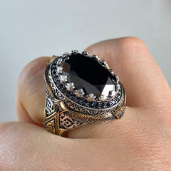 Large Onyx Gemstone 925 Solid Silver Handmade Men Ring