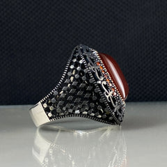 Red Agate Stone 925 Sterling Silver Men Handmade Ring