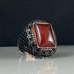 Red Agate Stone 925 Sterling Silver Men Handmade Ring