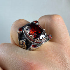 Large Gemstone Ruby 925 Sterling Silver Men Ring