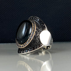 Onyx Gemstone 925 Sterling Silver Men Handmade Ring