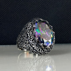 Mystic Topaz Gemstone 925 Sterling Silver Men Handmade Ring