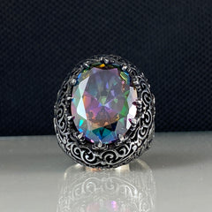 Mystic Topaz Gemstone 925 Sterling Silver Men Handmade Ring