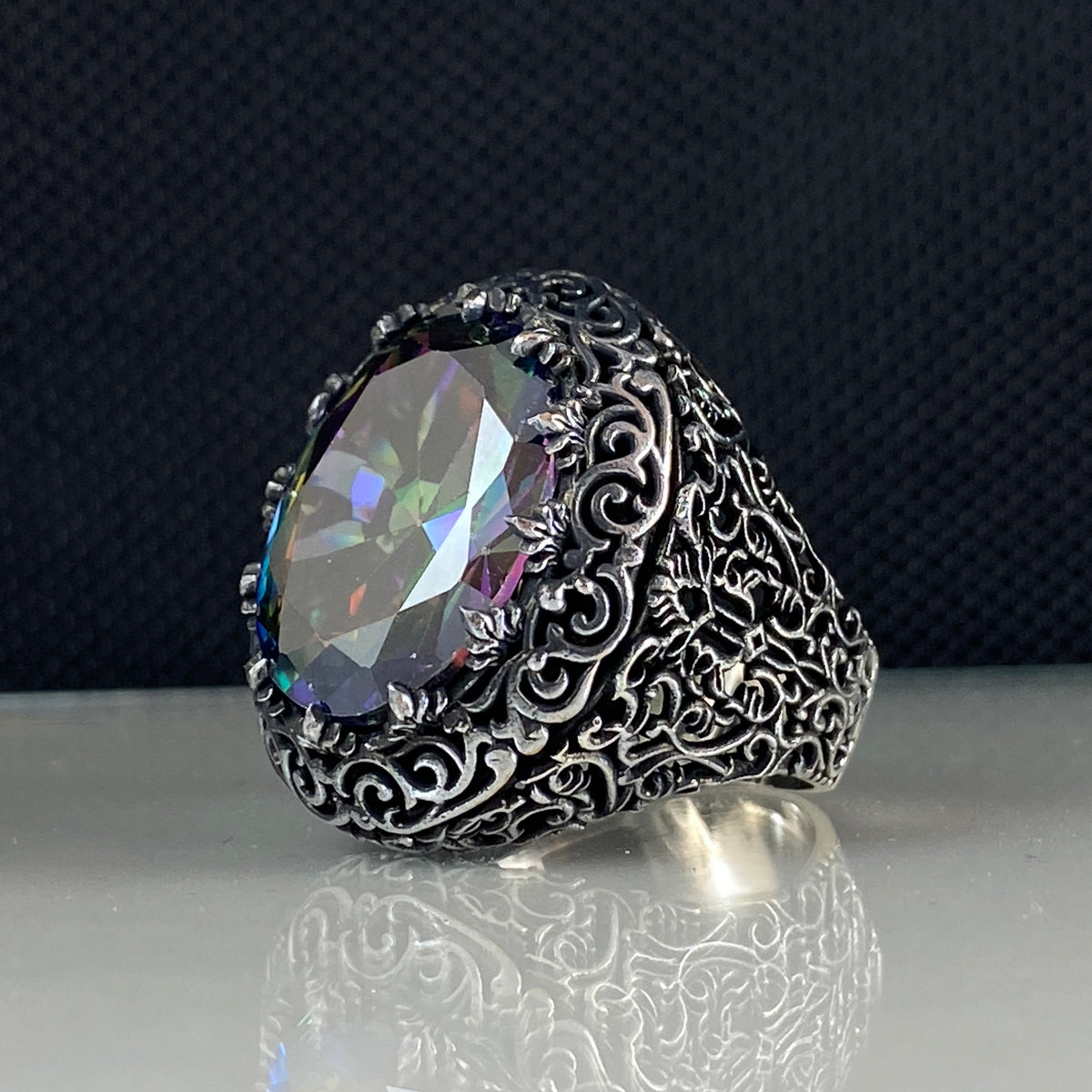 Mystic Topaz Gemstone 925 Sterling Silver Men Handmade Ring