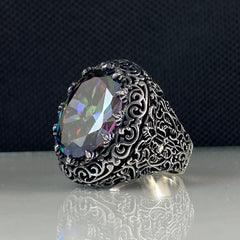 Mystic Topaz Gemstone 925 Sterling Silver Men Handmade Ring