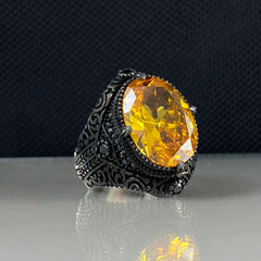 Yellow Citrine Stone 925 Sterling Silver Handmade Ring