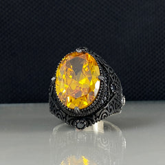 Yellow Citrine Stone 925 Sterling Silver Handmade Ring