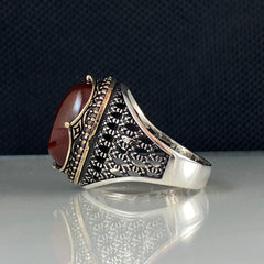 Red Agate Gemstone 925 Sterling Silver Handmade Turkish Ring