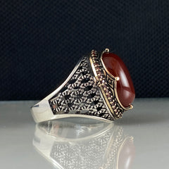 Red Agate Gemstone 925 Sterling Silver Handmade Turkish Ring