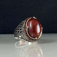 Red Agate Gemstone 925 Sterling Silver Handmade Turkish Ring