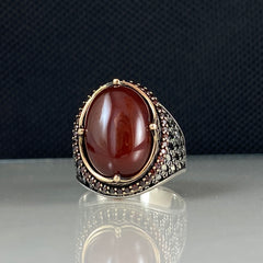 Red Agate Gemstone 925 Sterling Silver Handmade Turkish Ring