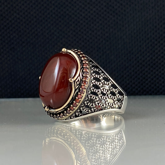 Red Agate Gemstone 925 Sterling Silver Handmade Turkish Ring