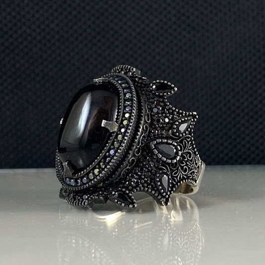 Black Onyx Gemstone 925 Sterling Silver Men Ring