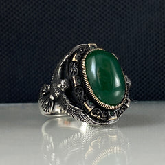 Green Agate Gemstone 925 Sterling Silver Men Handmade Ring