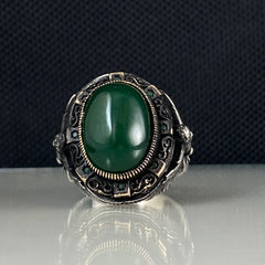 Green Agate Gemstone 925 Sterling Silver Men Handmade Ring